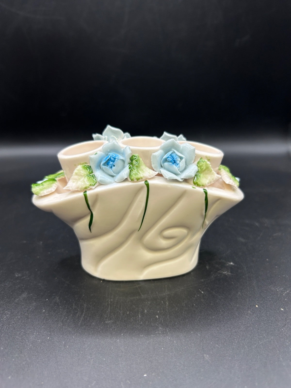 Vintage IW RICE Porcelain Lipstick Holder with Roses MCM Made in Japan