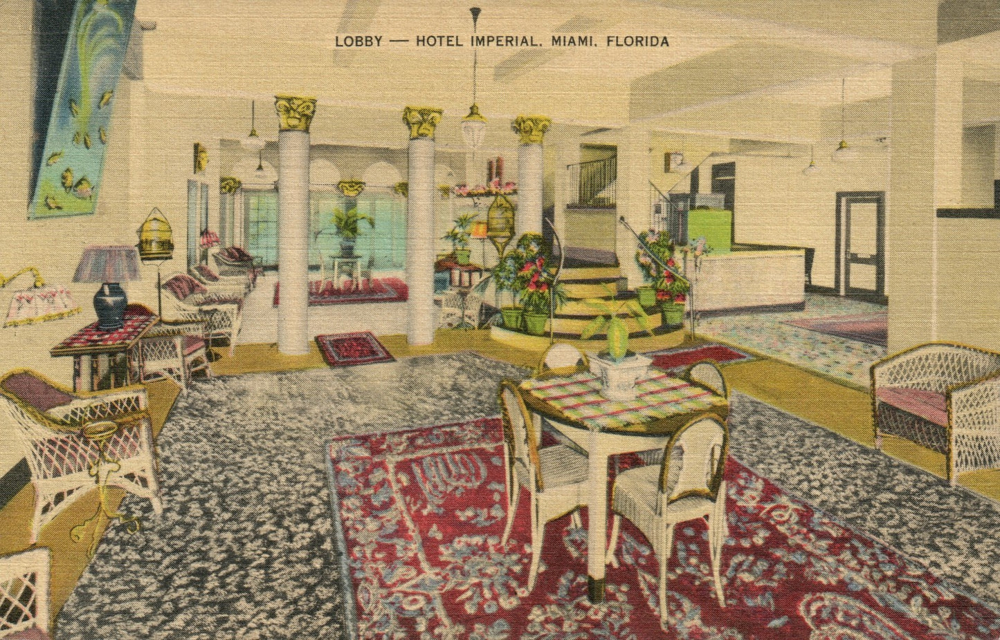 Interior View Lobby Hotel Imperial Miami Florida Postcard 