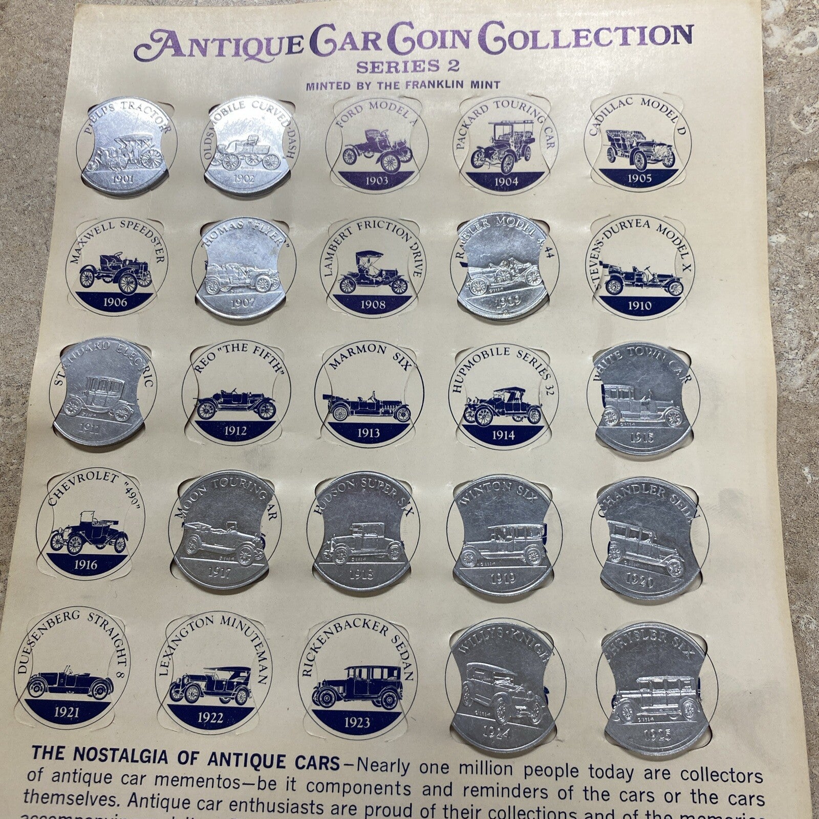 Vintage Series 2 Cars Lot Sunoco Oil Commemorative Token Landmarks America Line
