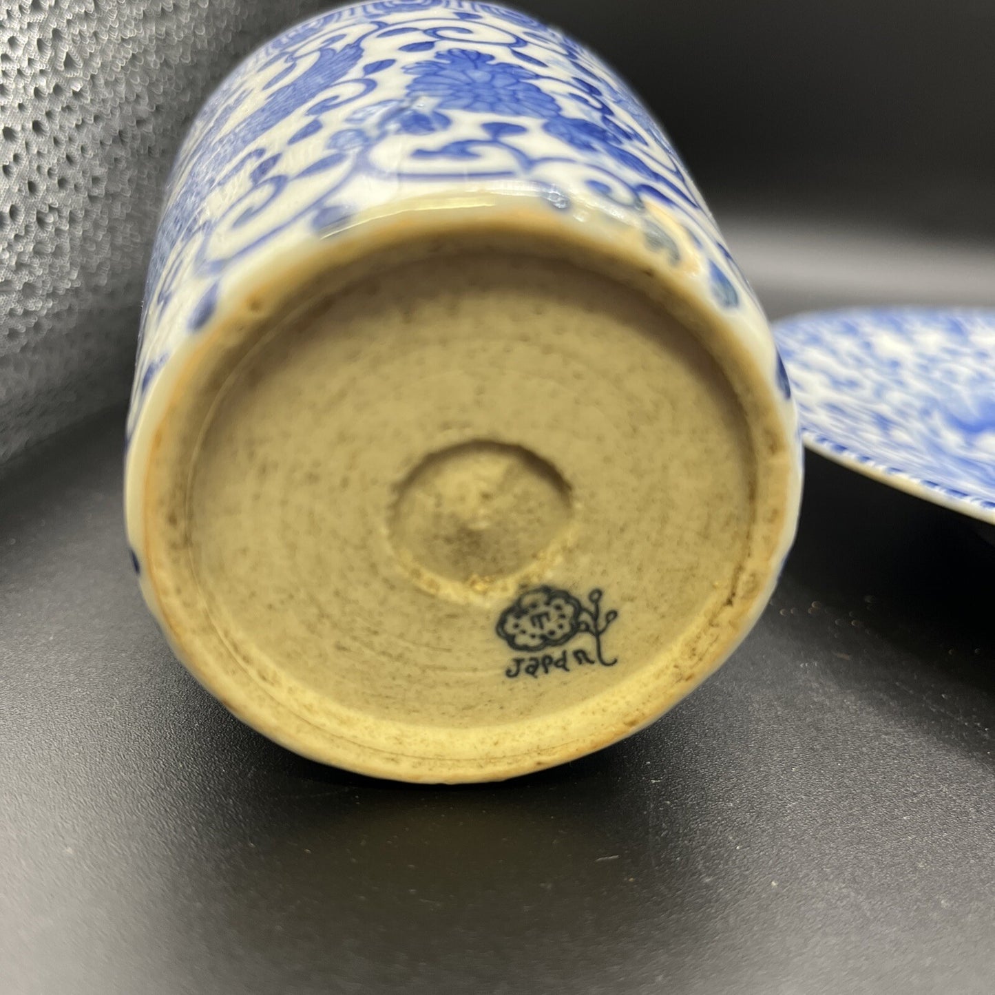 Vintage Phoenix Bird Blue & Demitasse Handless Cup & sandwich Plate Set