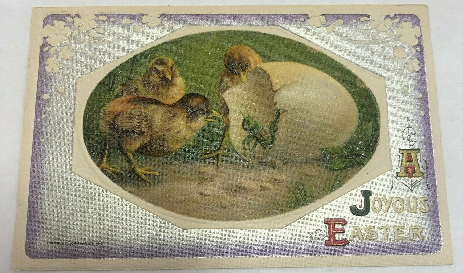 Rare 1910 John Winsch Easter Chicks with Grasshopper Vintage Postcard