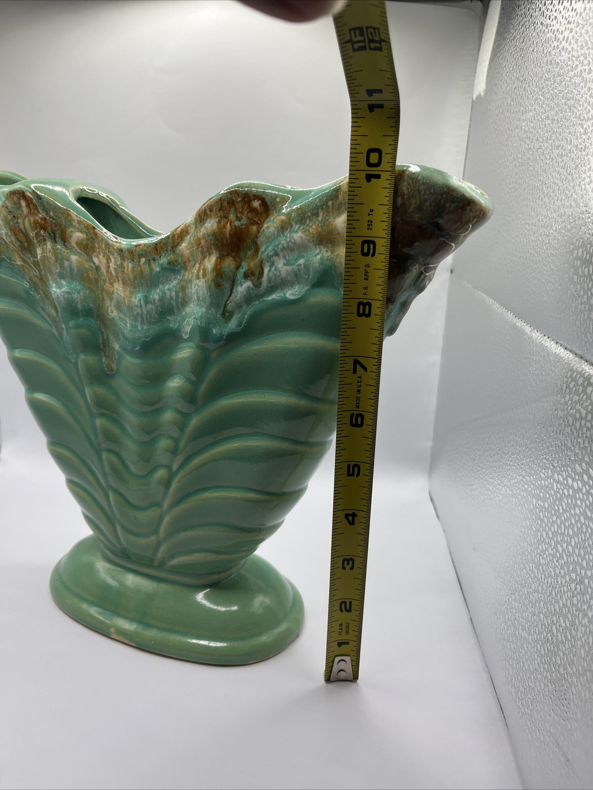 Vintage Roseville Pottery, Triple Drip Fan Vase, Teal green