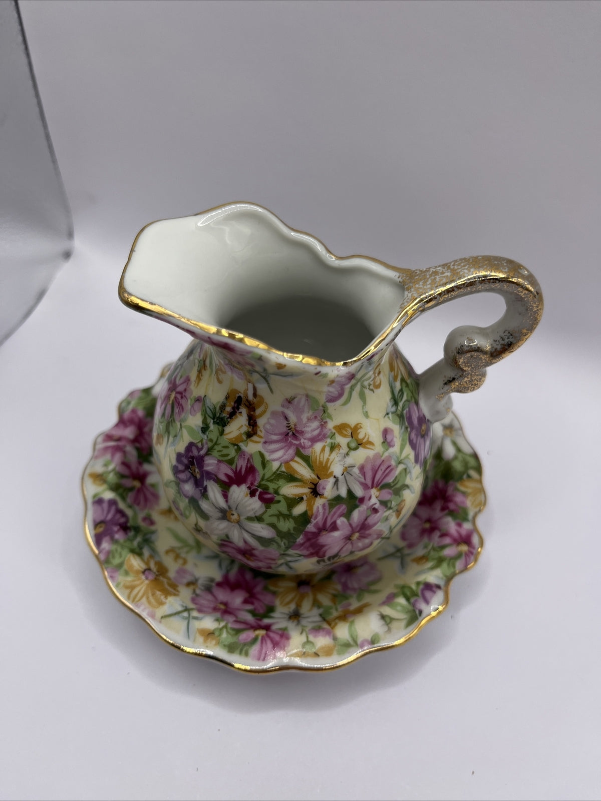 Vintage Royal Chintz Arnart 5th Ave  Creamer Pitcher And Saucer