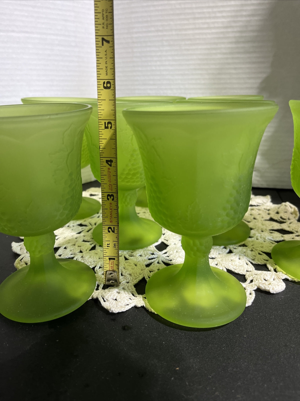 Glass Green Goblets- 8pc Colony Frosted Grape Design - Indiana Glass Company