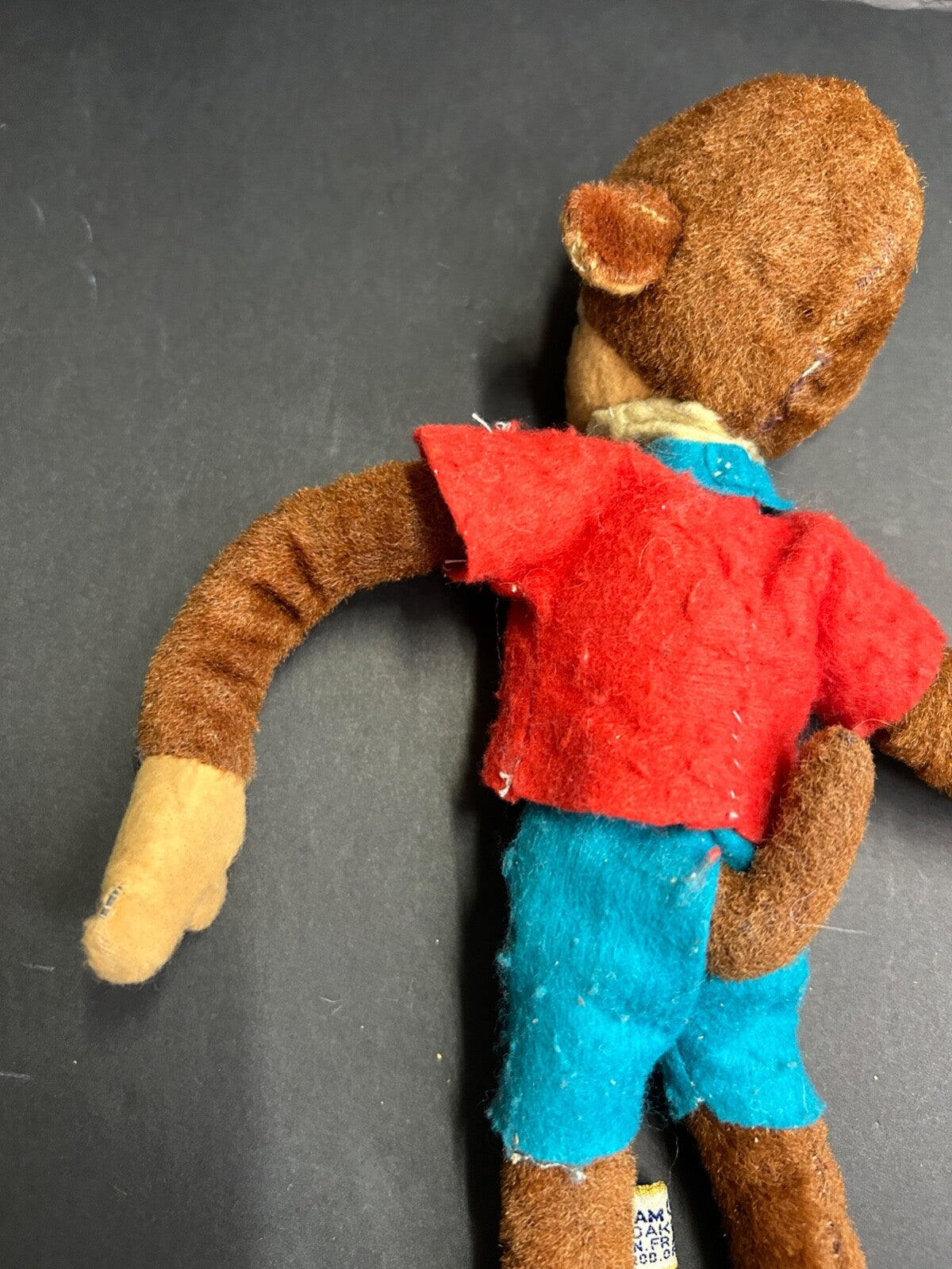 Vintage Dream Pets R Dakin Brown Plush MONKEY Toy Red Shirt Blue Pants Japan