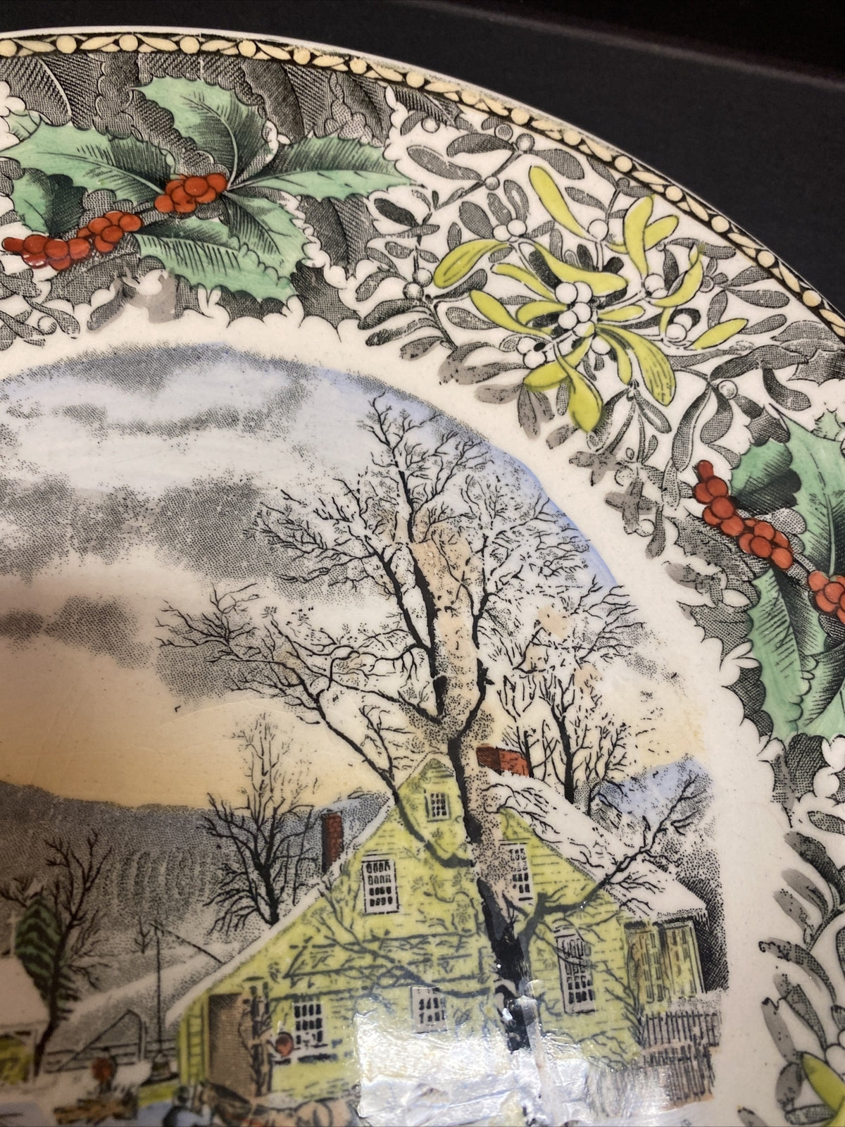 10.5" Adams Currier Winter Scenes New England Winter Scene Holly PLATE pottery