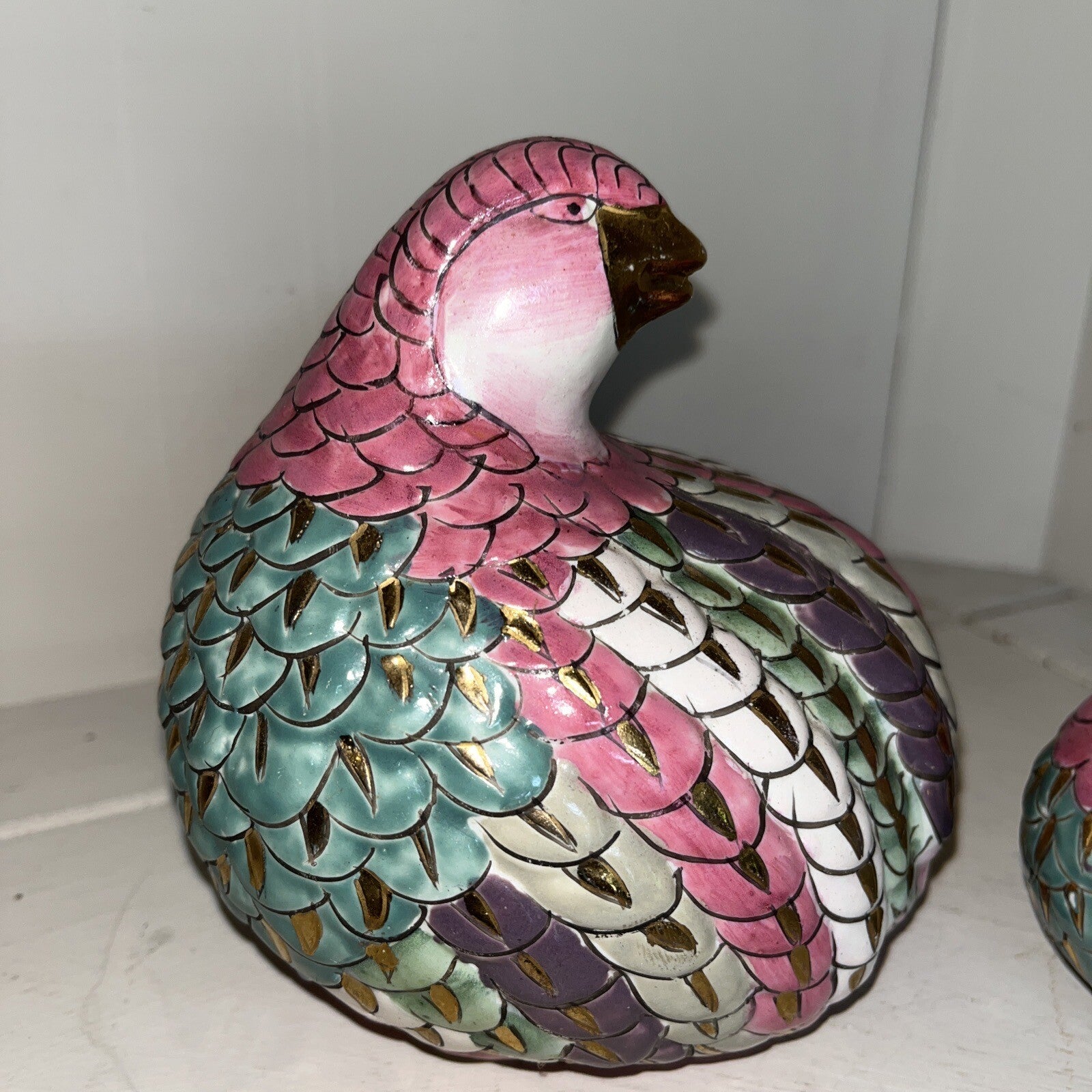 Beautiful Hand Painted Chinese Quail Birds Figurine 