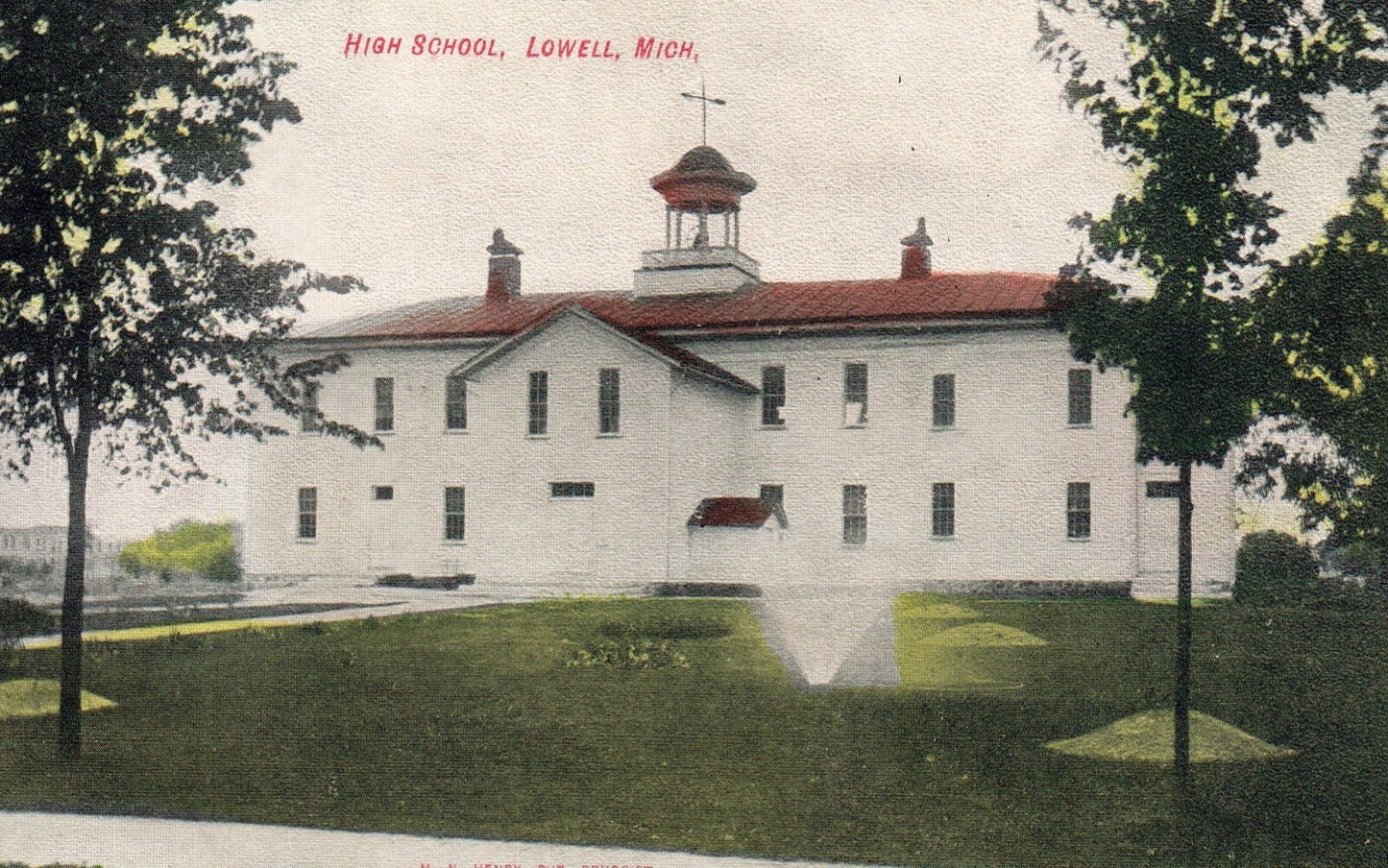High School in Lowell MI Michigan Mich Postcard