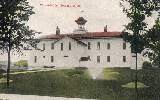 High School in Lowell MI Michigan Mich Postcard