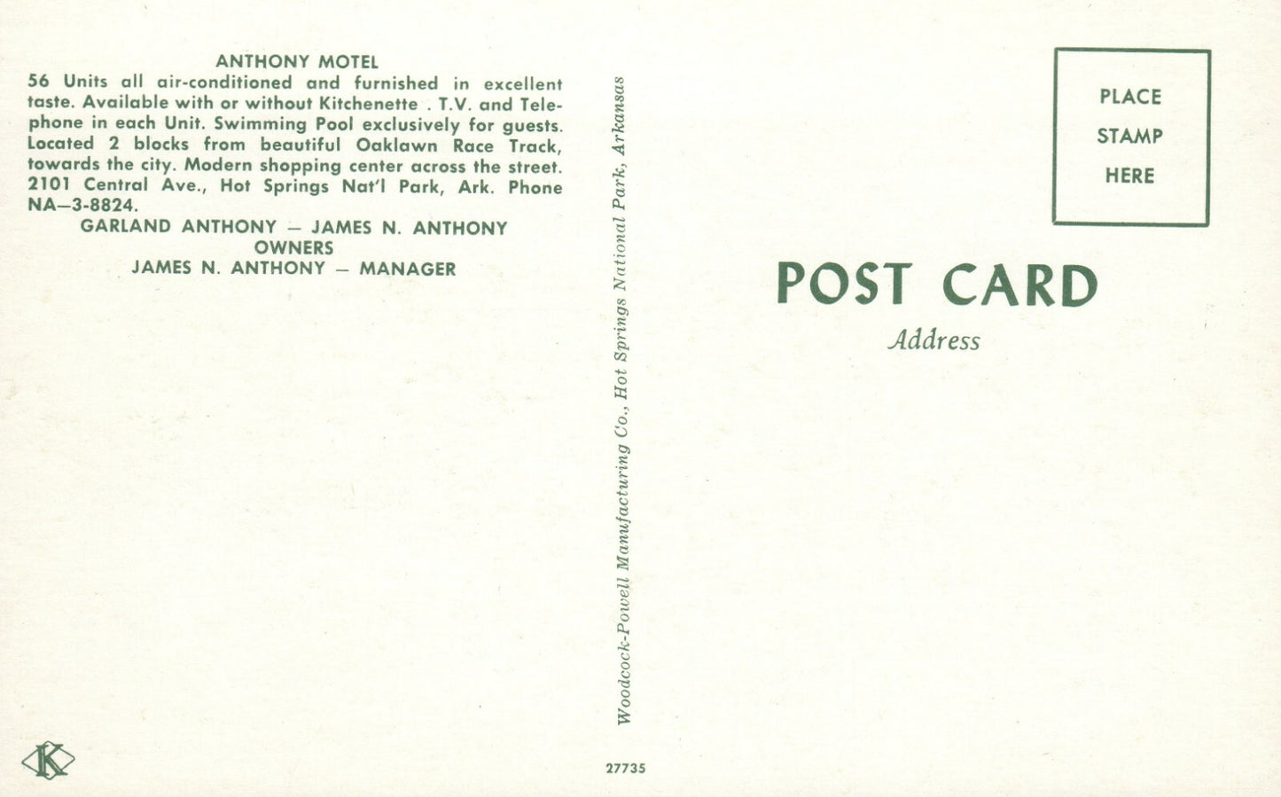 Anthony Motel Hotel Motel Postcard