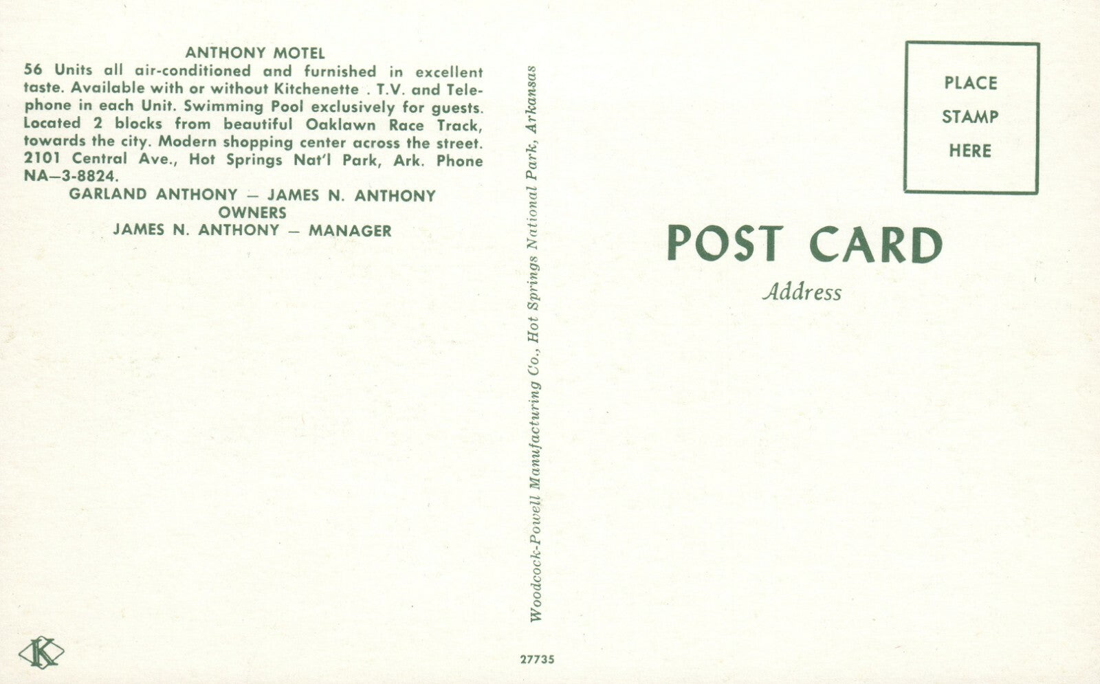 Anthony Motel Hotel Motel Postcard