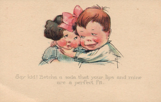 Artist Signed Twelvetrees vintage Valentine "Betcha a soda" Valentines Postcard