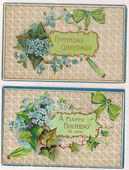 Set of 2 Forget Me Not Ivy Birthday Greeting Floral Flowers Postcard Series No 8