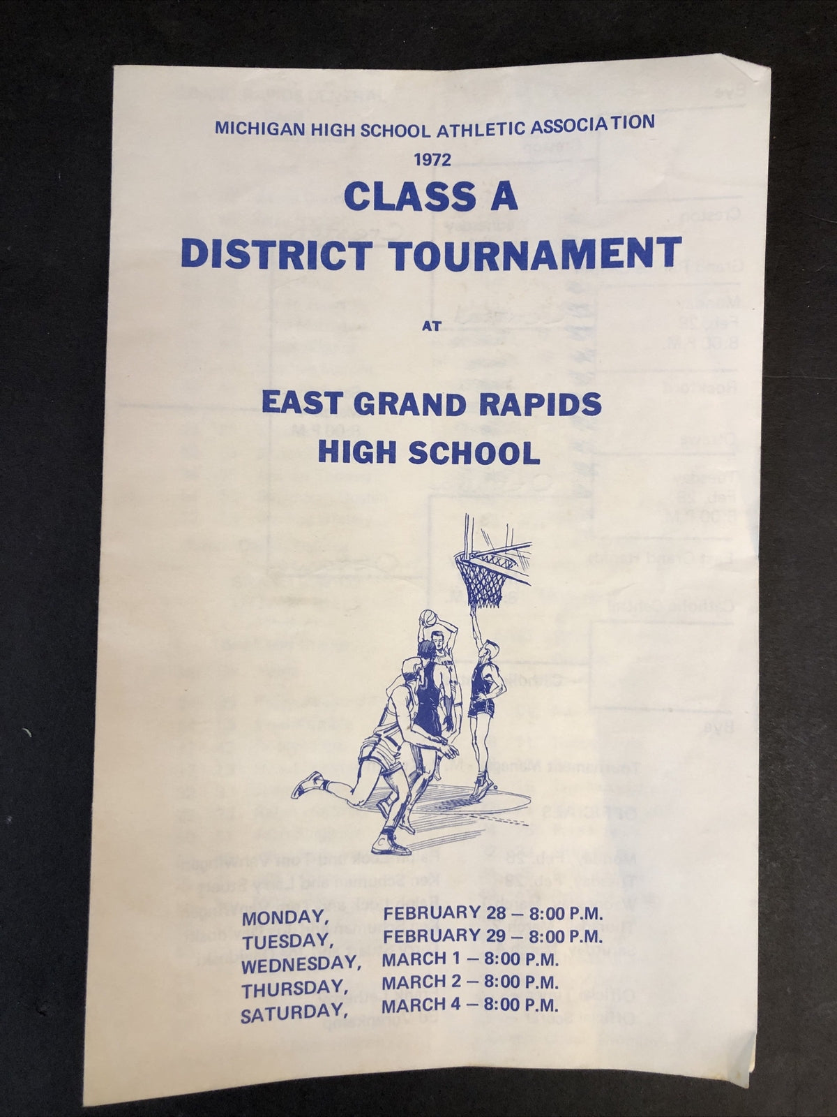 East Grand Rapids High School Class A District Tournament Basketball 1972