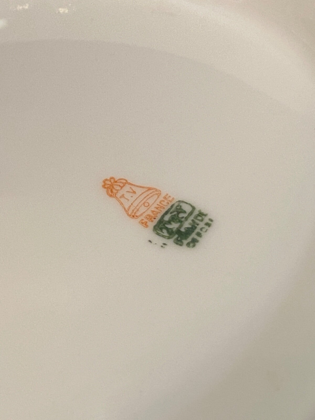 T & V Limoges  France 14" Punch Bowl Floral with green and gold