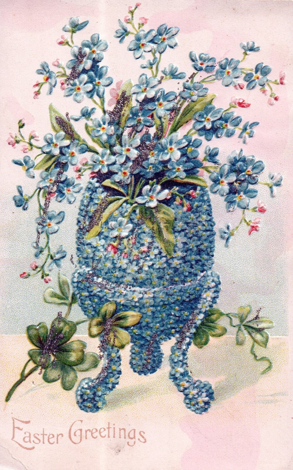 Embossed Blue Forget Me Not Flower Egg Greetings Easter Egg Postcard