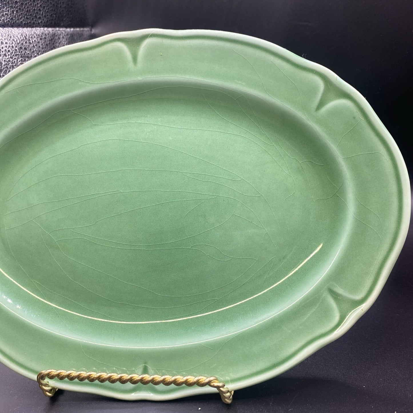 9.5" Oval Platter Vintage 1930's Mount Clemens Petalware  LIGHT Green