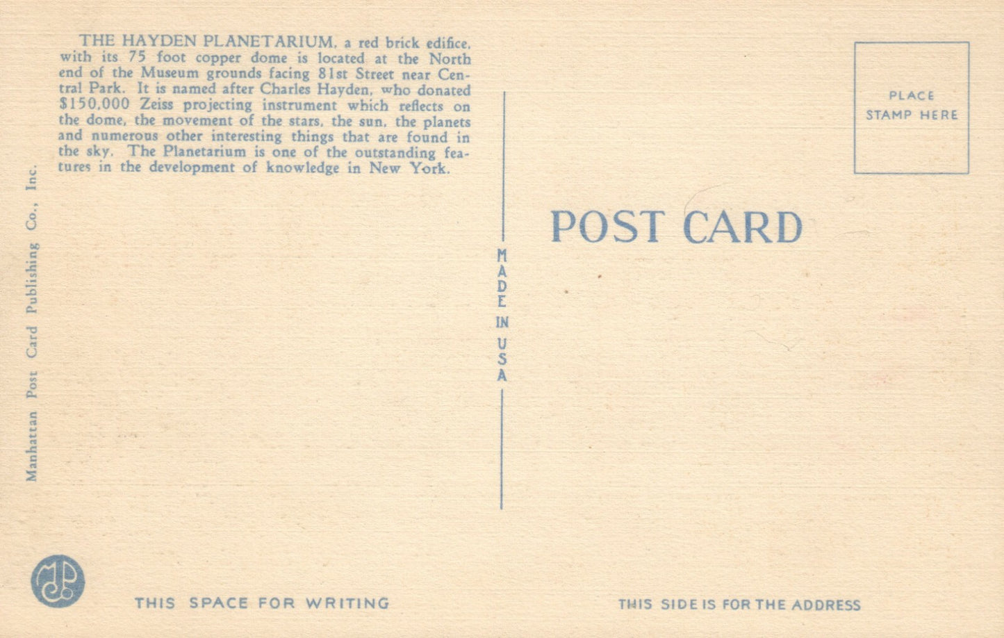 The Hayden Planetarium New York City NYC NY Postcard