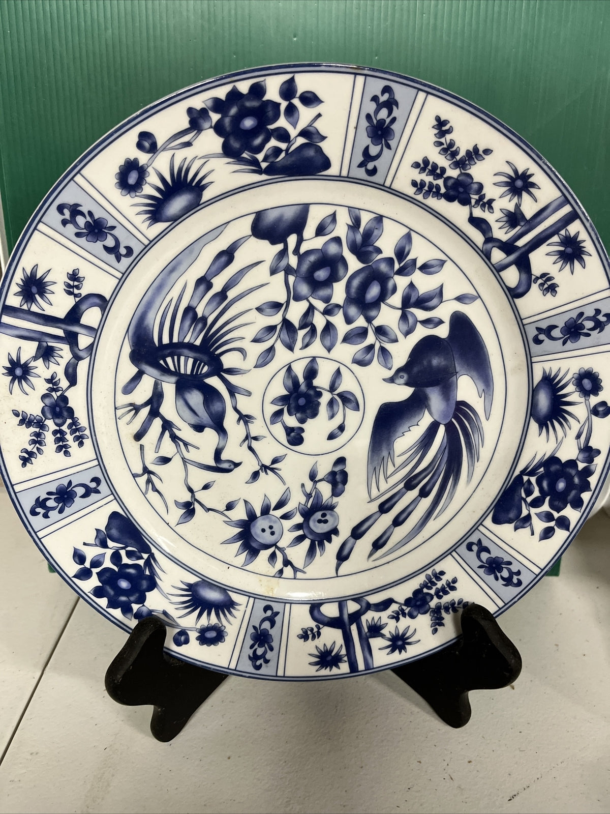 BLUE HERON CHINA - Dinner Plate- BLUE IMARI STYLE FLORAL, BIRDS