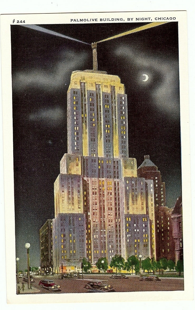LOT Palmolive building by Night Adler Planetarium  Tribune Chicago Illinois IL