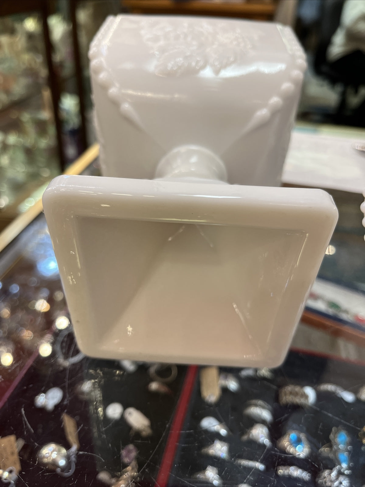 Vintage Westmoreland Milk Glass Pedestal Lidded Candy Dish w/Grape Leaf Design