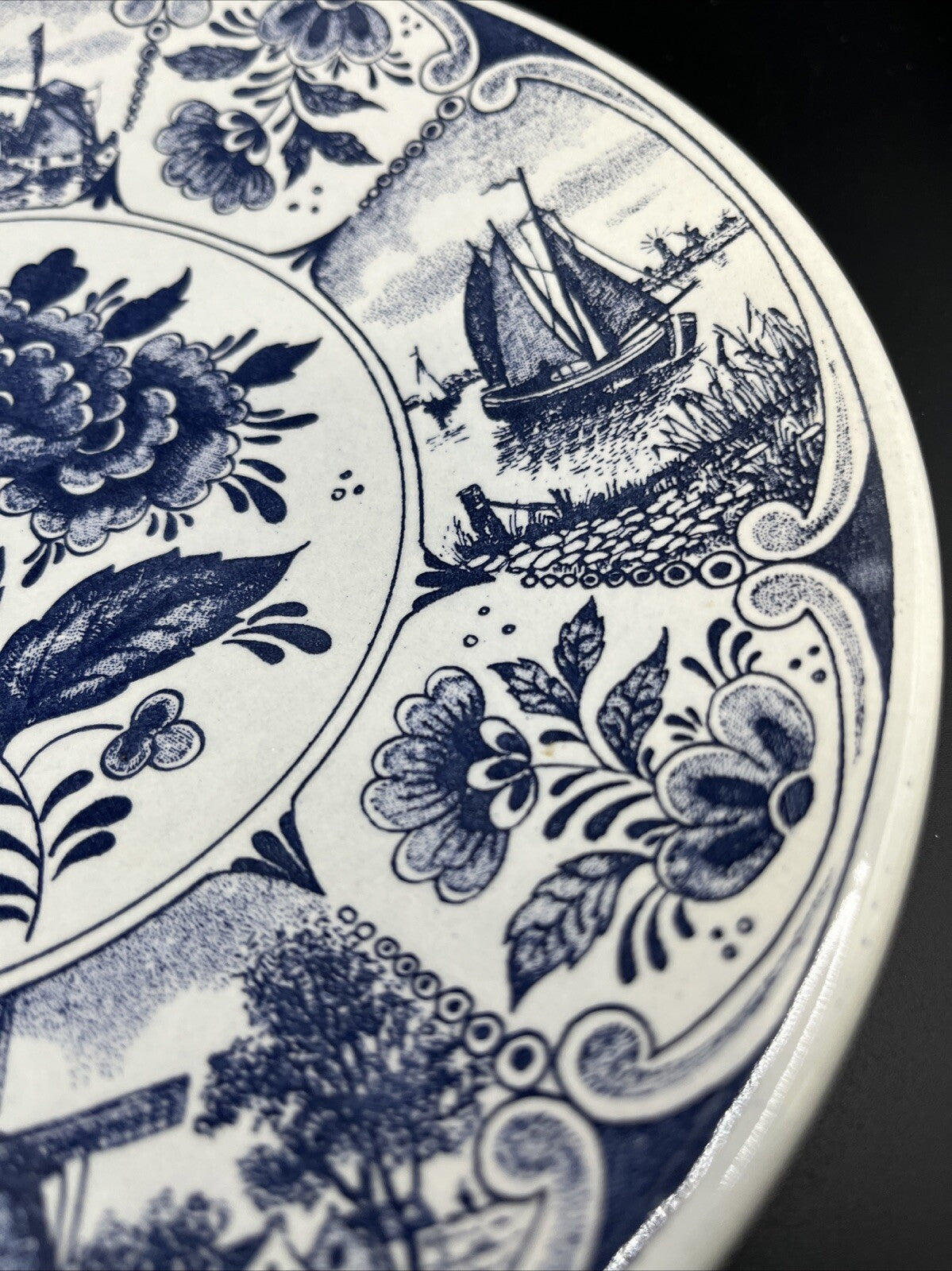 Delft Dutch Blauw Blue and White Floral Plate Signed Hand PaintedMade in Holland