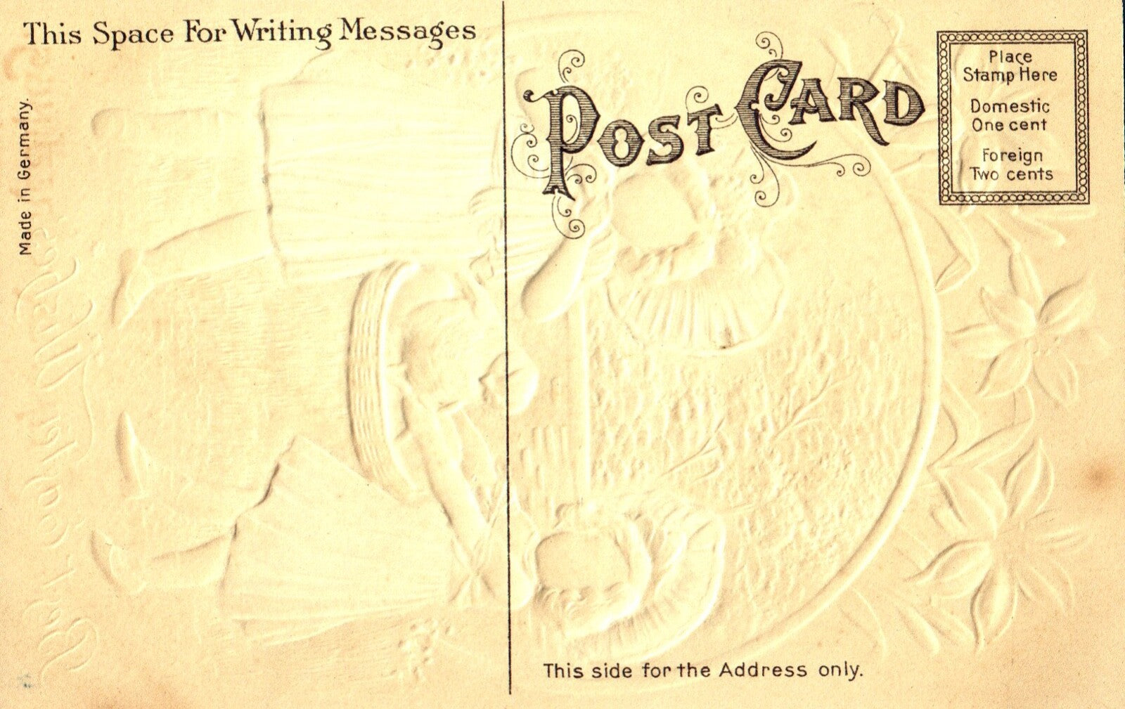 Best Easter Wishes Children In Silk Holding Little Chick Vintage Easter Postcard