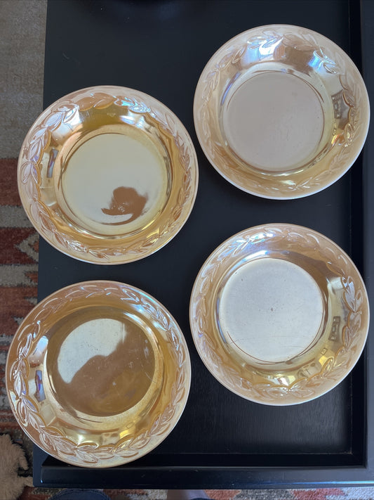 Vintage Fire King Peach Lustre Leaf Soup Bowl Set of 4