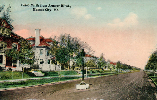 Paseo North From Armous Boulevard Kansas City MO Missouri Postcard