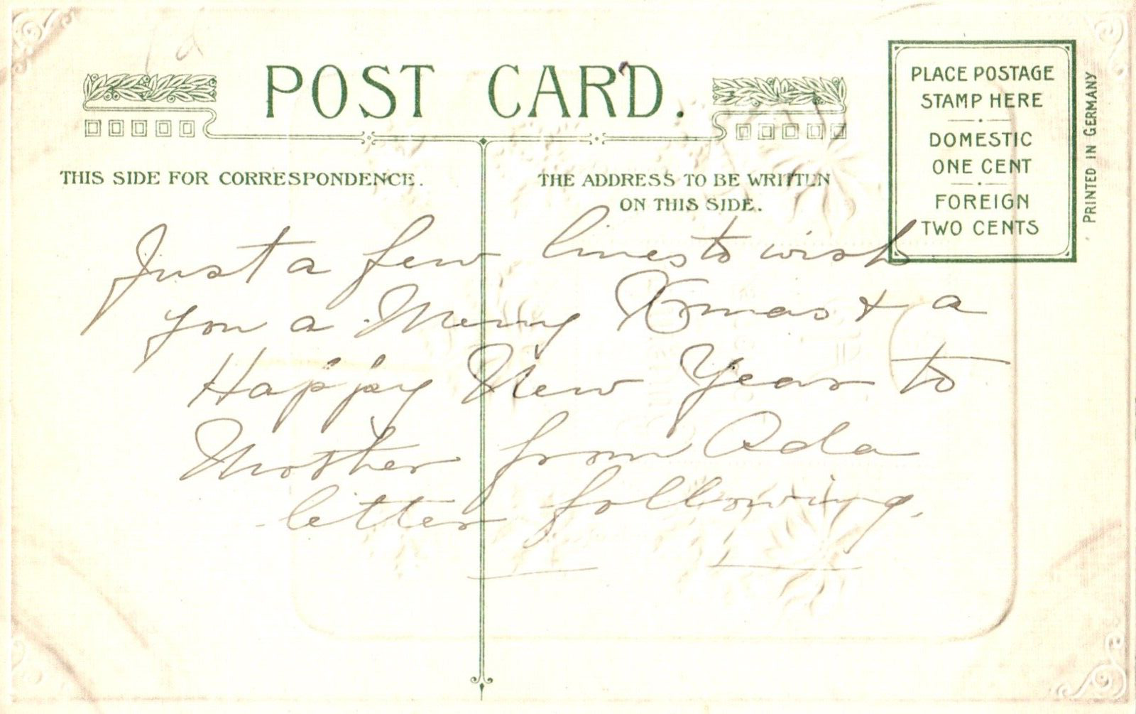 John Winsch Dec. 25 A Joyous Christmas Vintage Poinsettia Postcard