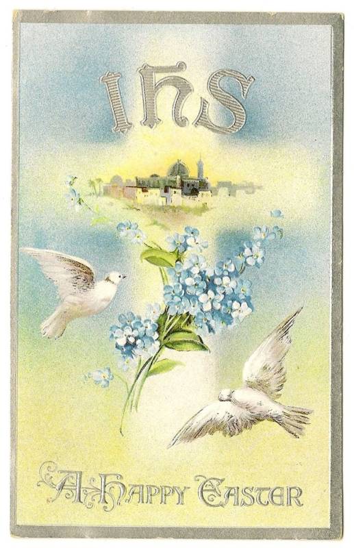 B B London Forget Me Nots Dove Easter Postcard