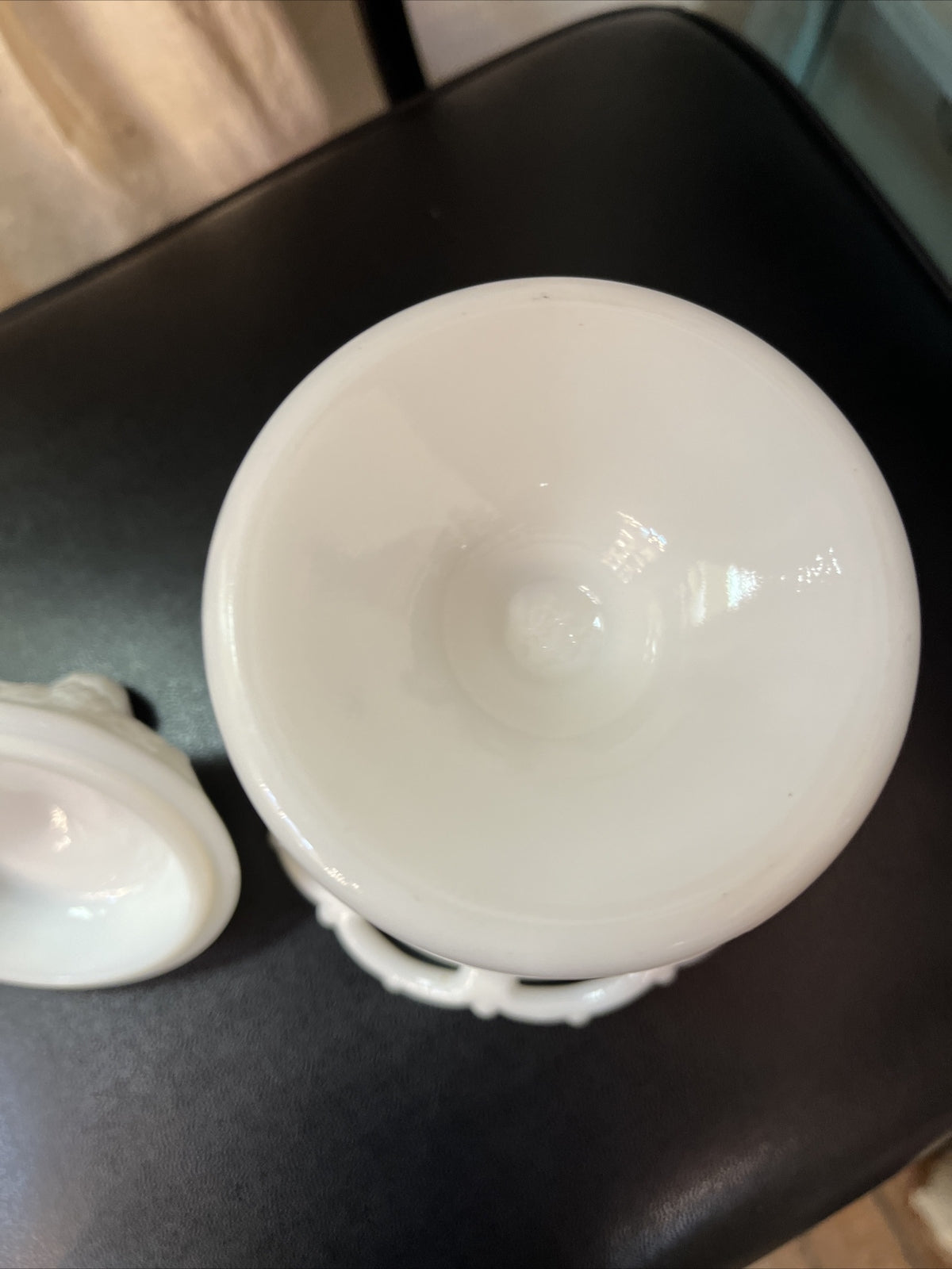 Vintage Westmoreland Milk Glass Basket Split Handle Grape Vine Pattern 6.5"