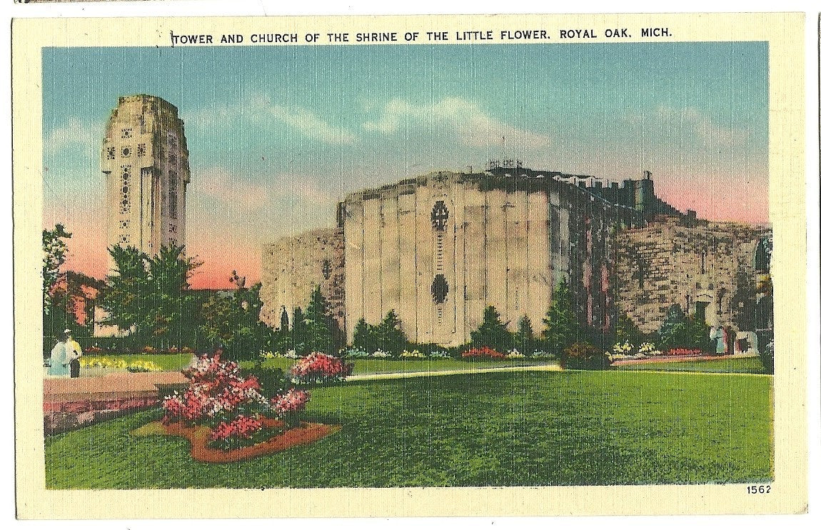 Tower Church Shrine Little Flower Royal Oak MI Michigan  Beautiful Postcard