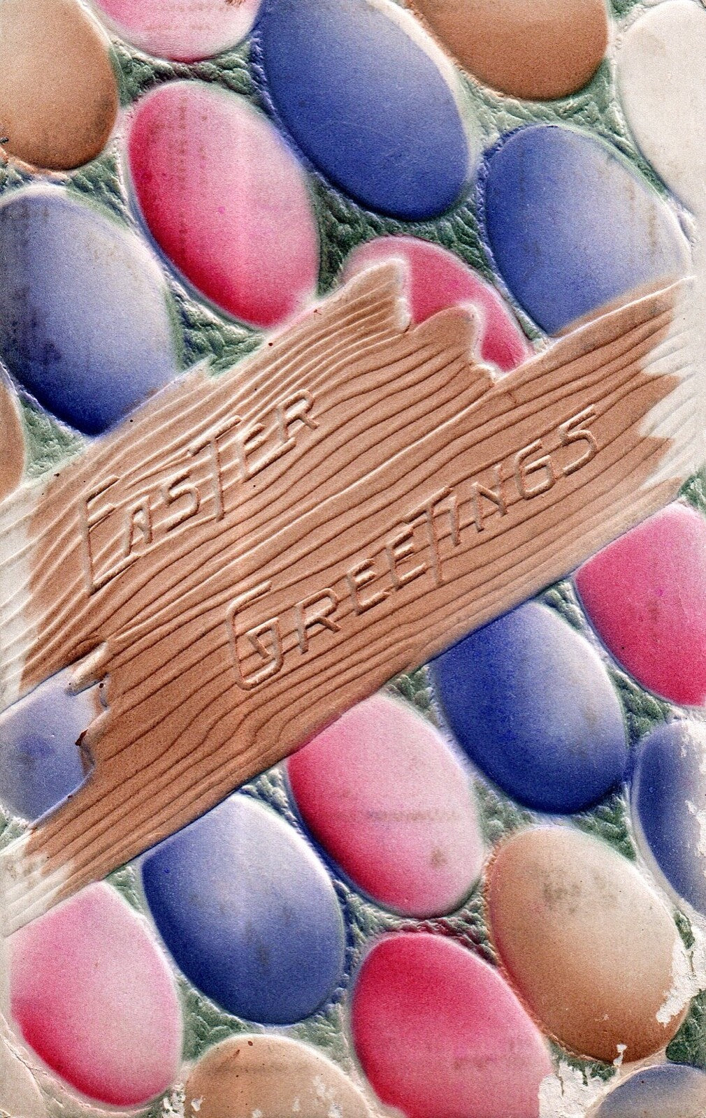 Embossed Pink and Purple Eggs Greetings Easter Postcard