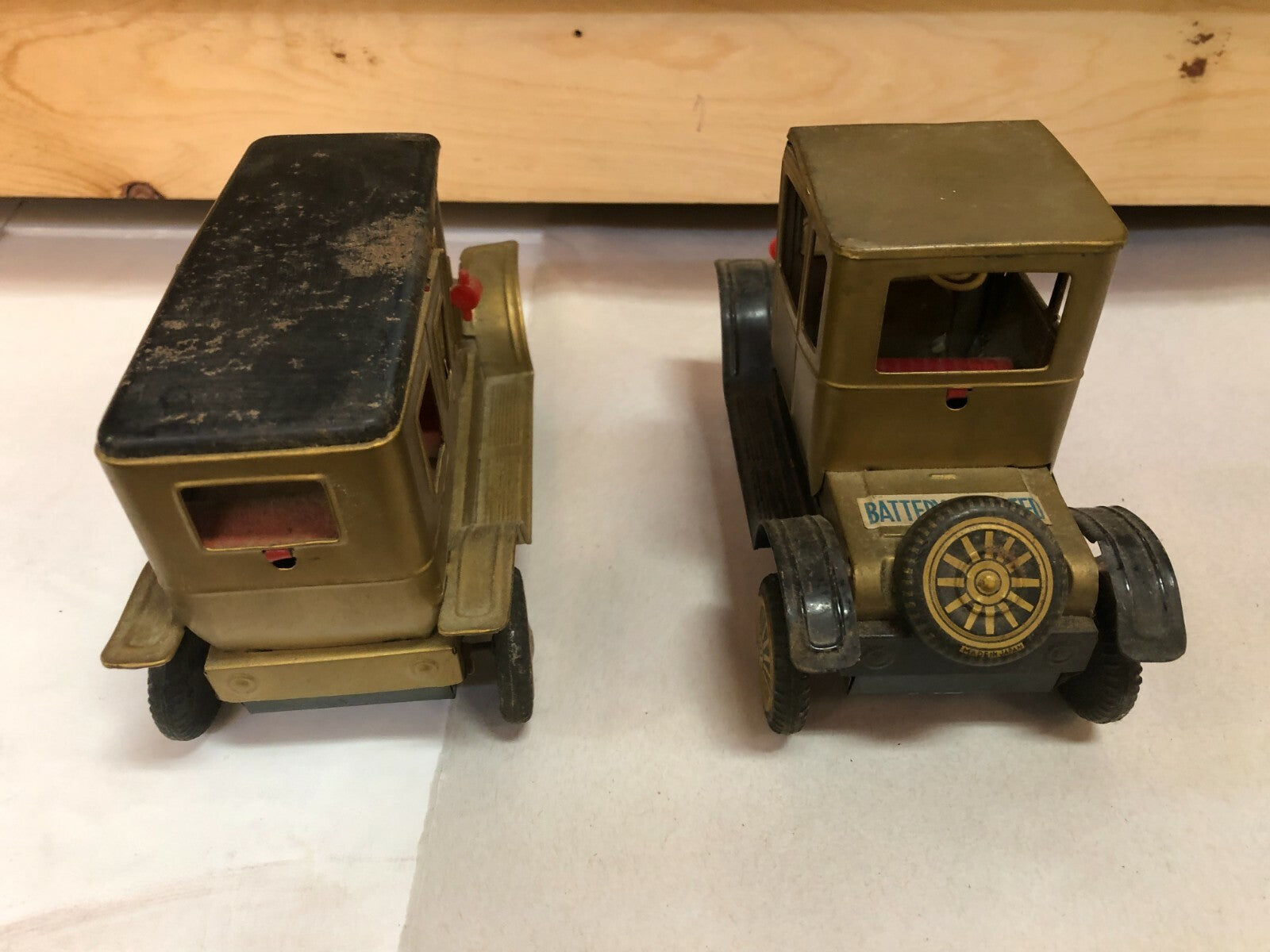 Old Tin Battery Operated Model T Antique Toy Car (2) - 1960s Japan