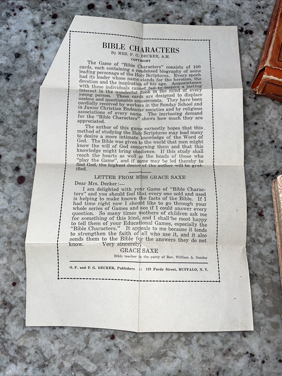 Antique 1915 Bible Characters Trivia Card Game By F.G. Decker A.M. Rare Complete