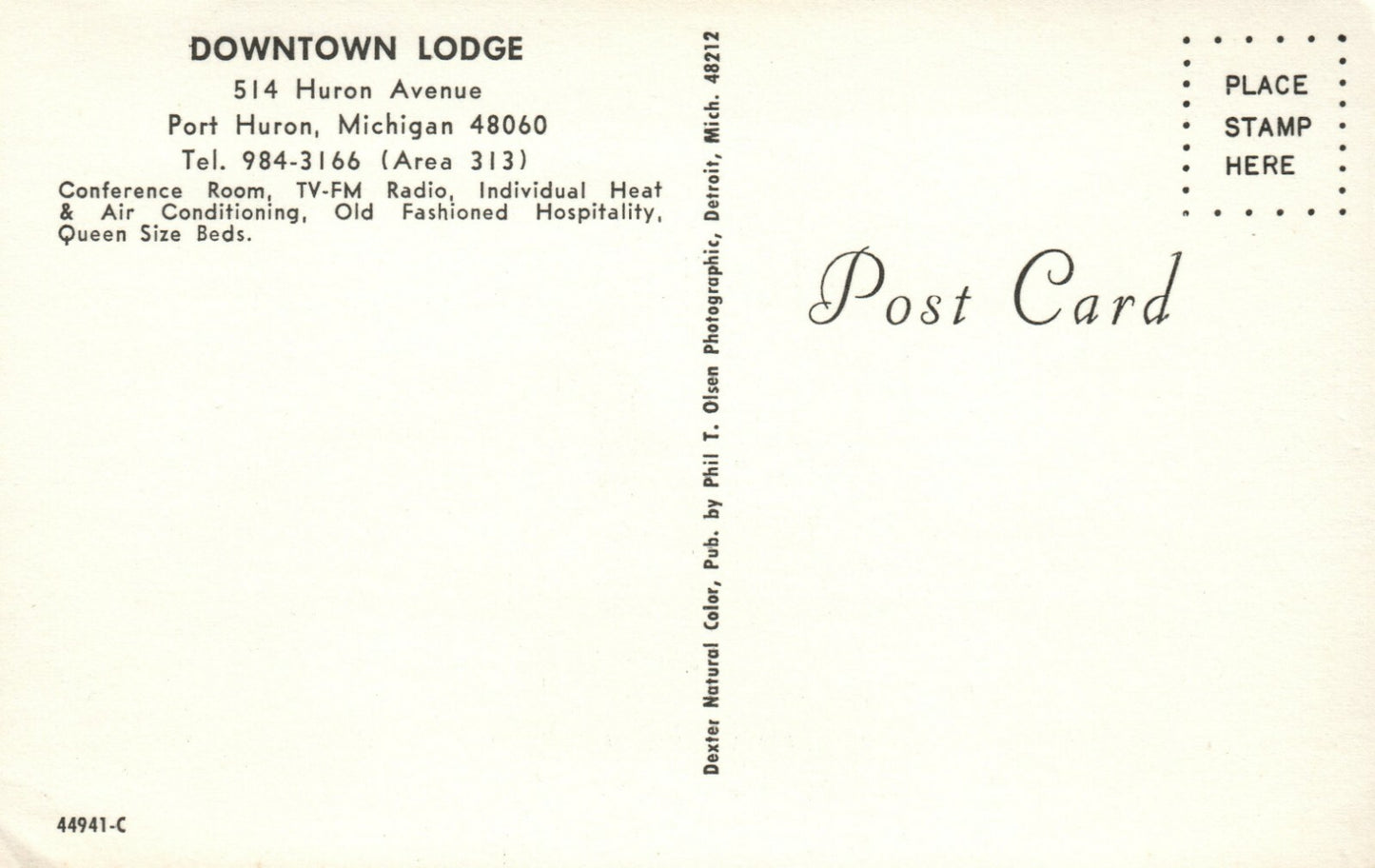 Downtown Lodge Port Huron Michigan MI Hotel Motel Postcard