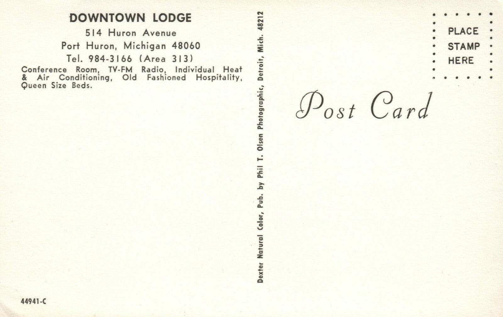 Downtown Lodge Port Huron Michigan MI Hotel Motel Postcard