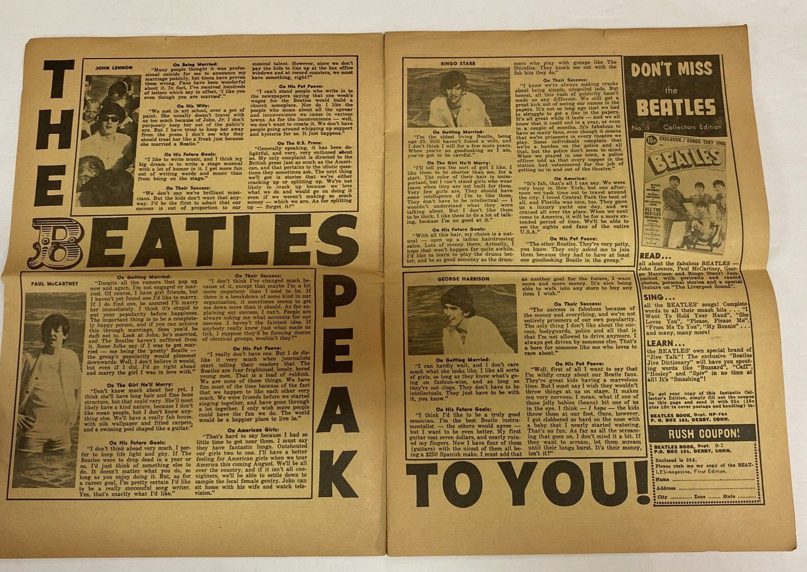 1964 BEATLES SONGS MAGAZINE PUBLICATION BY CHARLTON Vol 1 No 2 