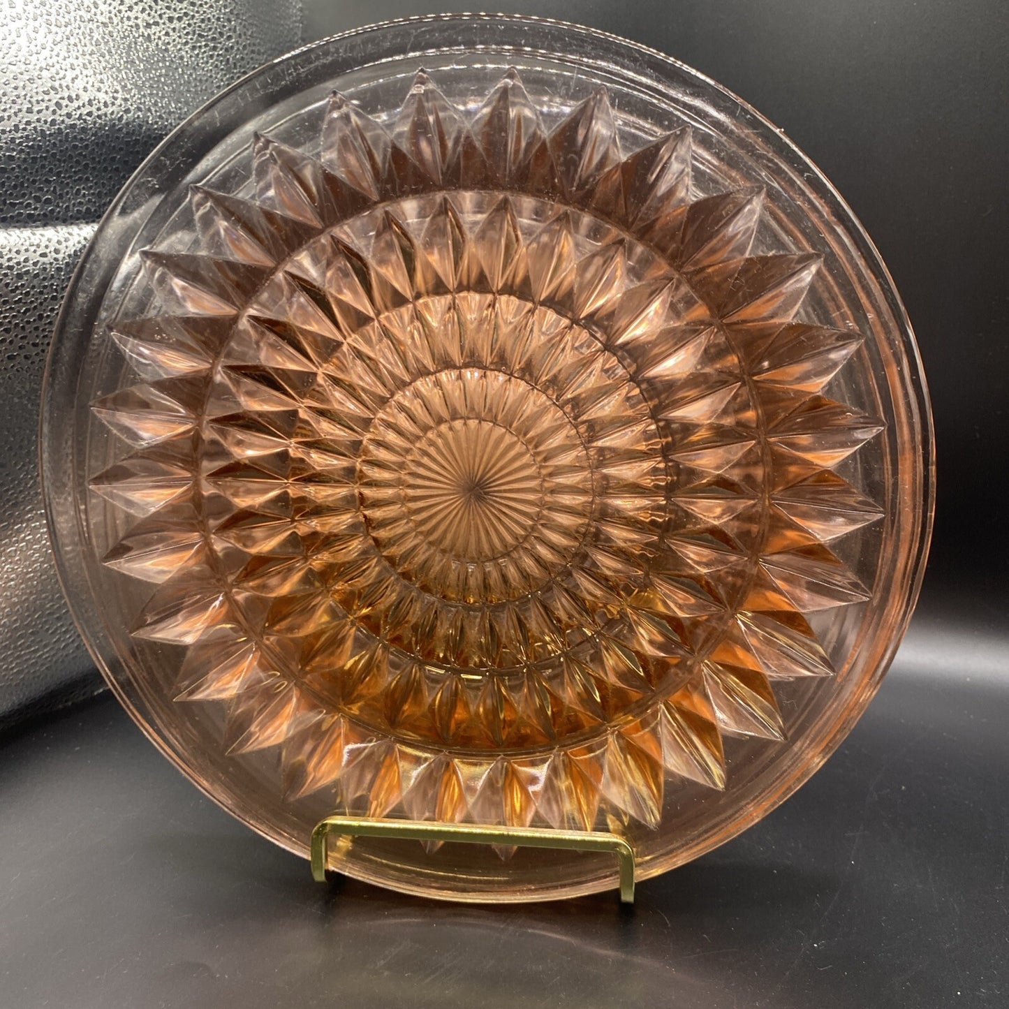 Lot of 4 9" Plates  Vintage Pink Depression Glass Cube Diamond Scalloped Edge