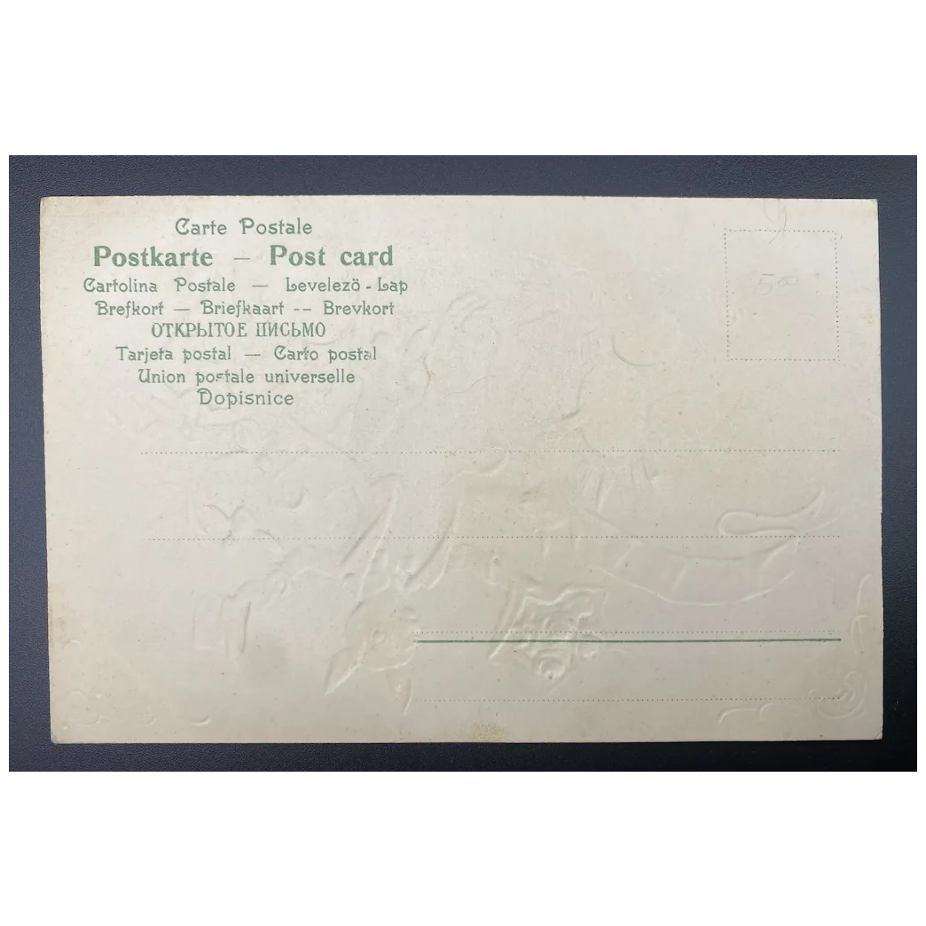 Easter Greetings Embossed Easter Rabbit Wearing Suit & Hat REAL HAIR Postcard