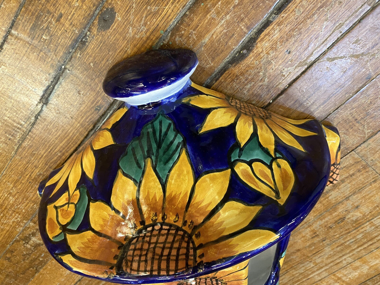 vintage Terracotta Pottery Wall Pocket Planter Mexican Talavera 1980's Sunflower