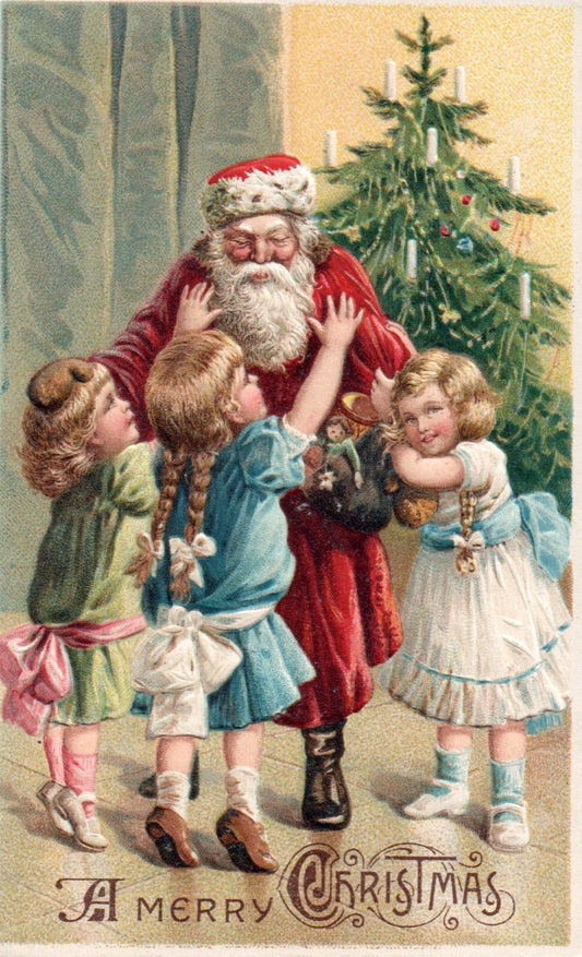 A Merry Christmas Children Reaching For Santa & Presents Santa Postcard