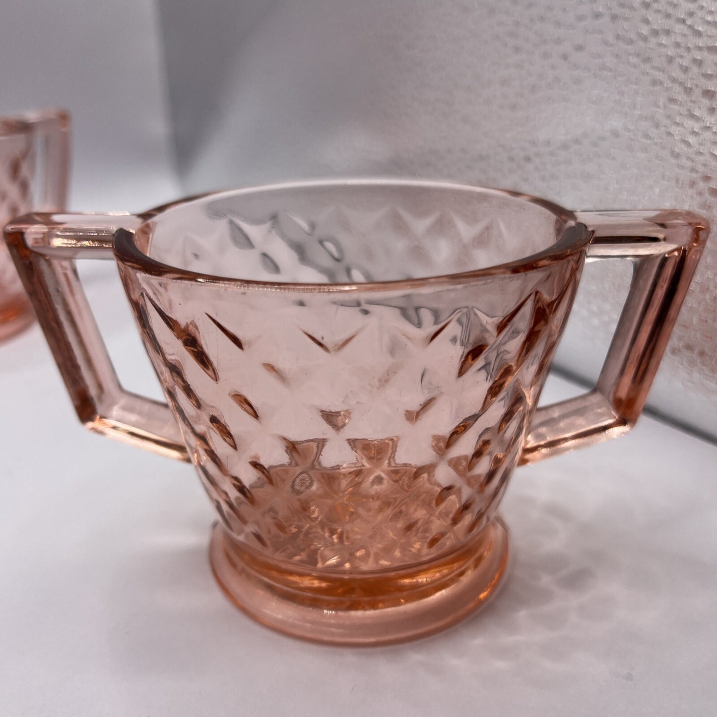 Vintage 2 Pair Of Pink Diamond Quilted Creamer And Sugar