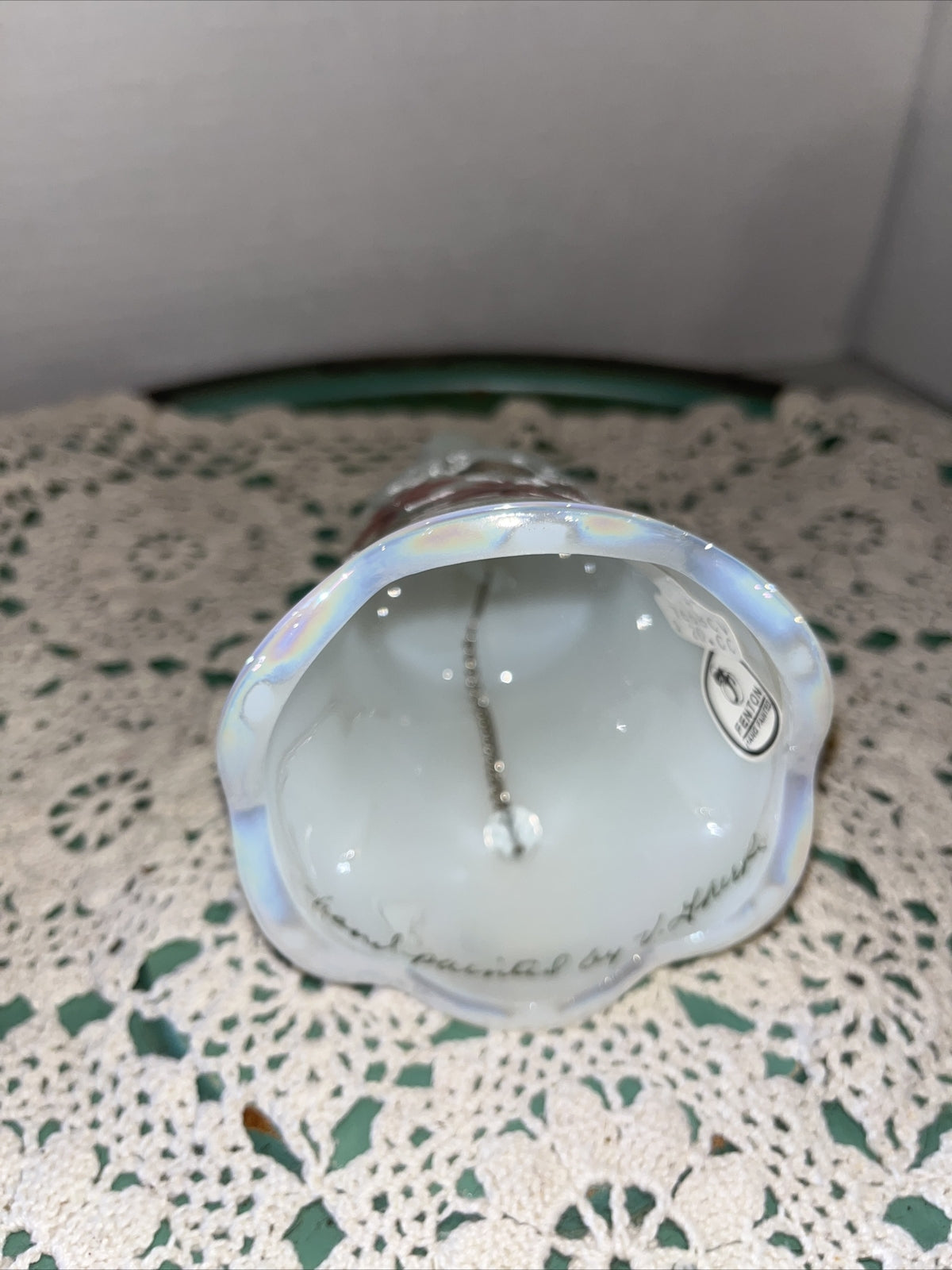 Vintage Fenton Hand Painted Iridescent Opaline Bell Signed