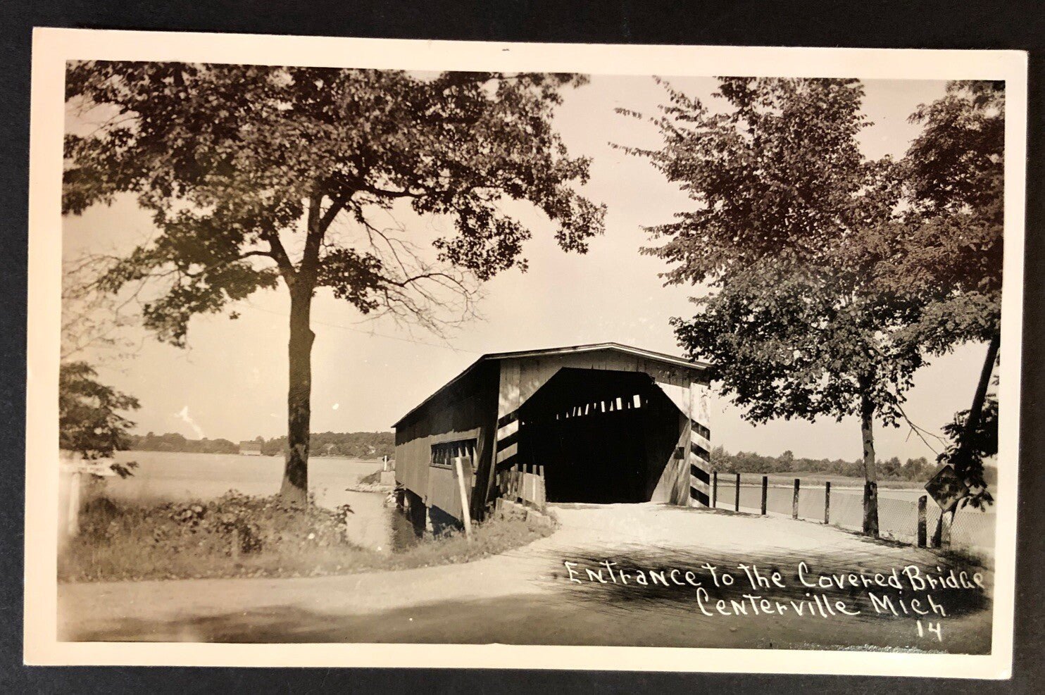 Real Photo Entrance to Covered Bridge Centerville Michigan Mich MI Postcard 14