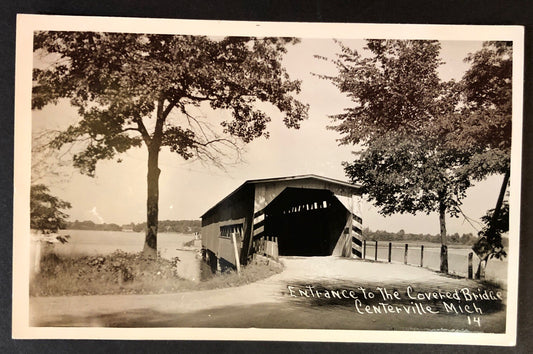 Real Photo Entrance to Covered Bridge Centerville Michigan Mich MI Postcard 14