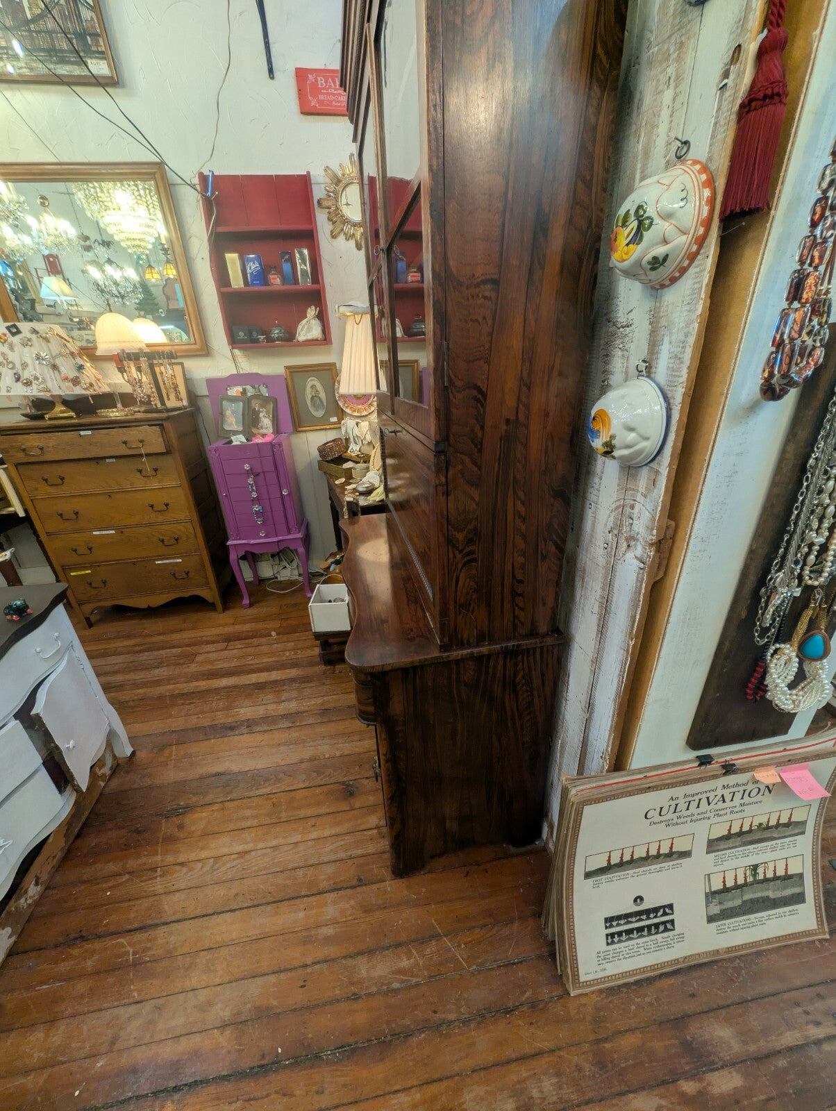 Victorian Antique Rosewood Grained Walnut Secretary Desk & Bookcase