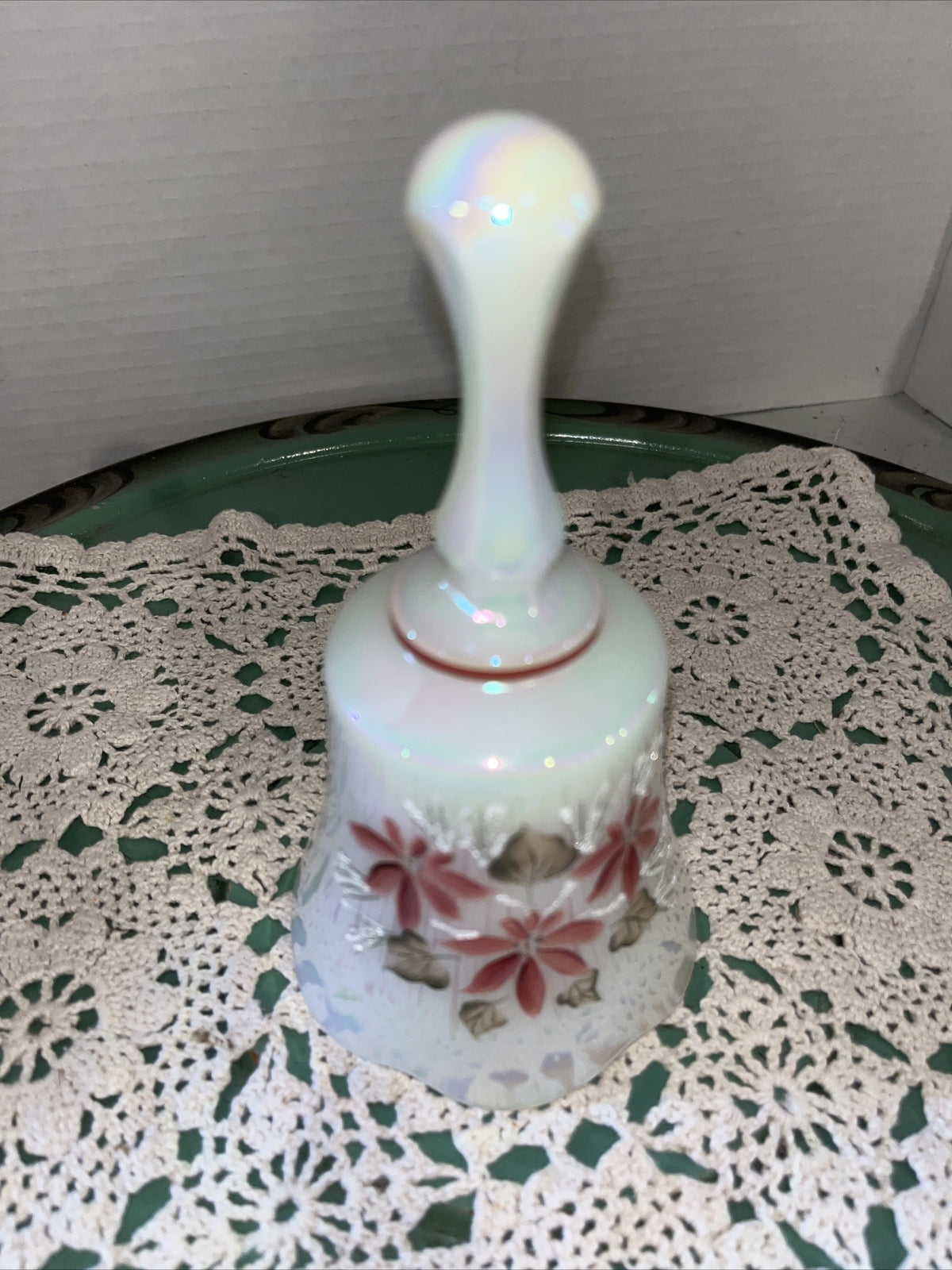 Vintage Fenton Hand Painted Iridescent Opaline Bell Signed