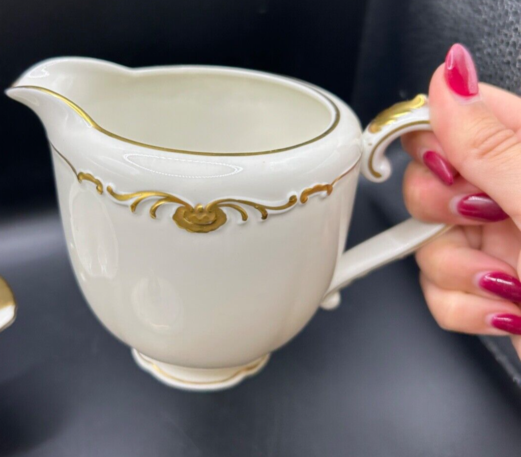 RARE Waldershof Bavaria Germany Sugar and Creamer with Gold Rim